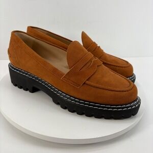 Jon Josef Suede Penny Loafer Lug Sole Shoes Women's Size 37 Dark Tan